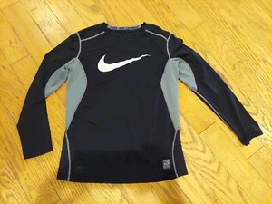Nike Pro Combat Shirt Youth Medium Schwarz Grau Langarm Sport Fitted - Bild 1 von 7