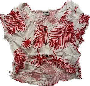 Hurley Womens Sydney Cropped Shirt White Redish Pink Size Medium - Picture 1 of 9