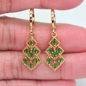 18K Yellow Gold Filled Women Fashion Green Mystic Topaz Rhombus Dangle Earrings - Picture 1 of 6
