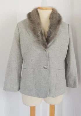Chaqueta Blazer Coldwater Creek Gris Espiga Mezcla Lana Cuello Extraíble Talla M Foto 1 de 4