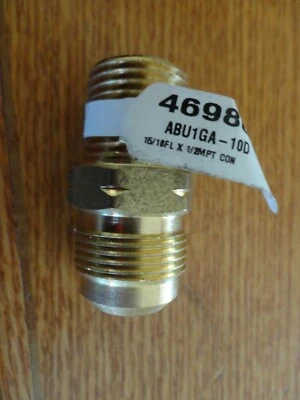 15/16" Flare x 1/2" Male MPT Brass Gas Adapter Straight Connector Coupling Union - Image 1 of 4