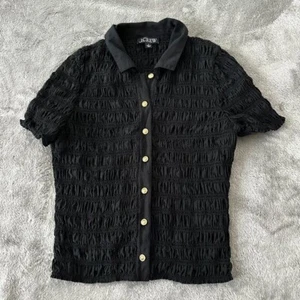 J. Crew 2024 Smocked Button Up Cotton-Blend Voile Shirt Blouse SMALL Black Gold - Imagen 1 de 6