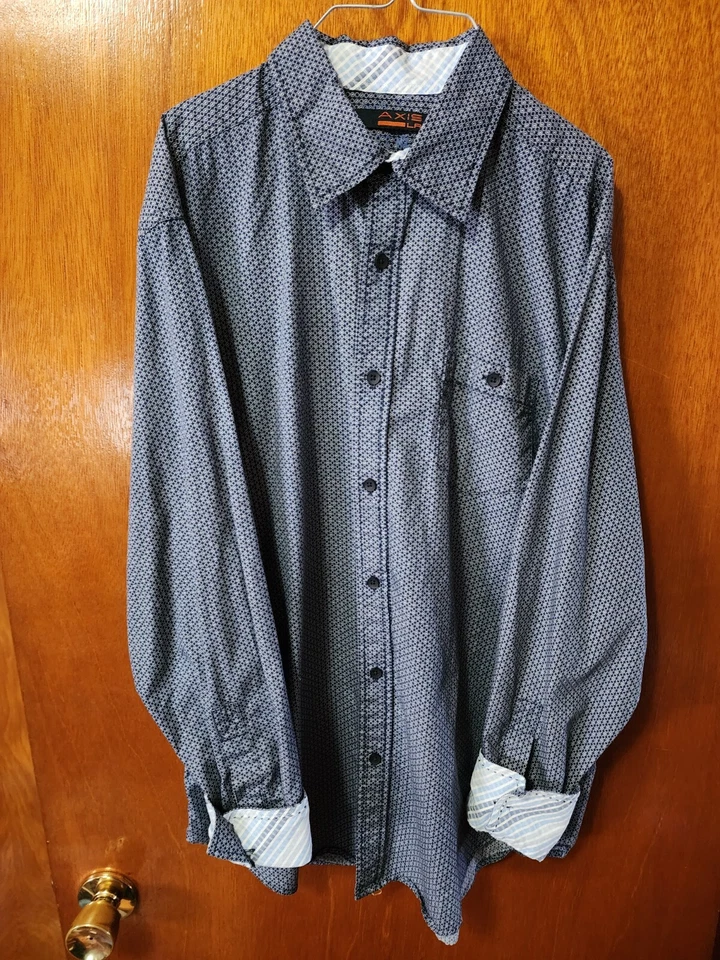 Men's Large Axis Navy Blue White Geometric Pattern Long Sleeve Button Down Shirt - Image 1 of 4