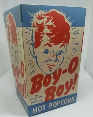 1950s BOY-O-BOY! Cardboard POPCORN Box Advertising CINCINNATI, OH - Image 1 of 4