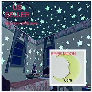 40-200Pcs Stars Glow In The Dark Stickers Wall Decal Kids Baby Bedroom FREE MOON - Picture 1 of 31
