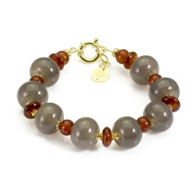 Bracciale in argento 925 pietre dure placcato oro con onice e corniola naturale - Immagine 1 di 4