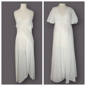 Vintage Val Mode Peignoir Set Women L White Lace Robe Gown Bridal Wedding USA - Picture 1 of 19