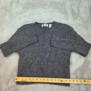 VTG Lambs Wool Angora Rabbit Hair Sweater Womens L Gray Long Sleeve V Neck Q & A - Picture 1 of 4
