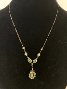 Vintage 925 Sterling Silber zierlicher Peridot Kristall Halskette Kristall Perle Anhänger - Bild 1 von 8