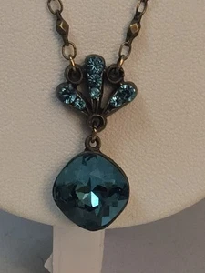 18" DESIGNER ANNE KOPLIK BLUE CUSHION CRYSTAL SWAROVSKI NECKLACE. SEEN ON DWTS - Picture 1 of 13