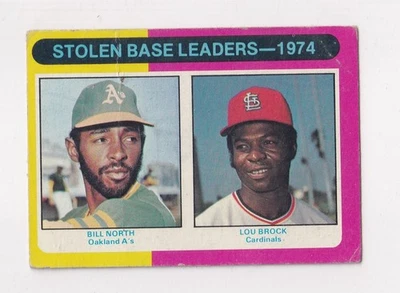 1975 Topps украденная база лидеров # 309 Билл Норт, Лу Брок изящная карта - Изображение 1 из 2