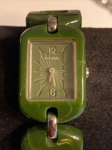 Fossil Women's Retro Link Bracelet Watch Green Art Deco Mod Chunky Statement - Picture 1 of 10