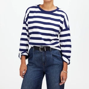 Madewell Oversized Long-Sleeve Crewneck Tee Striped Cobalt Blue Size XXS - Picture 1 of 9