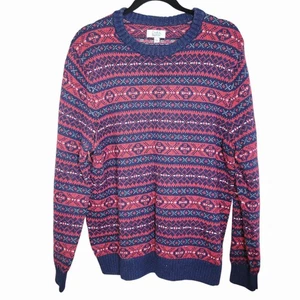Croft & Barrow Women’s Large Sweater Red Blue Fair Isle Knit Pullover Winter - Picture 1 of 3