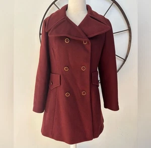 Vintage 1960s Franklin Simon New York Burgundy red wool double breasted pea coat - Picture 1 of 9