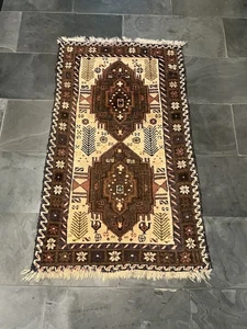 Vintage Afghan Zakani Prayer Rug - Tribal Balouchi Rug Hand-Knotted 2.5' x 4.25' - Picture 1 of 10