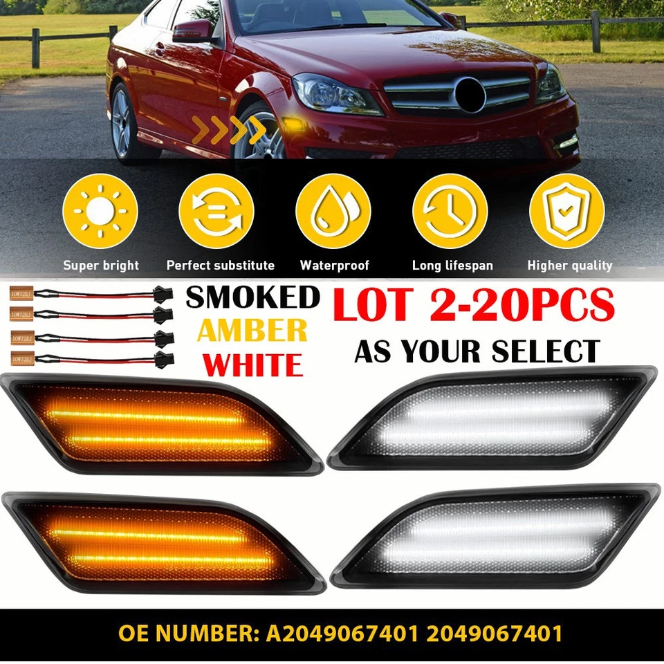 2-20 LED Bumper Side Marker Light For 12-14 Mercedes Benz W204 C250 C350 C-Class - Image 1 of 1