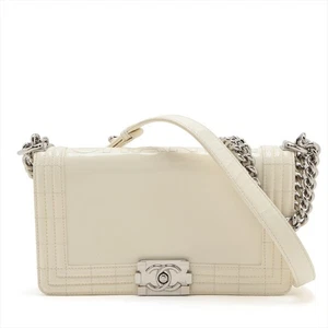 Used Chanel Boy 25 Leather Chain Shoulder Bag White Silver Fittings No. 16 A6708 - Picture 1 of 11
