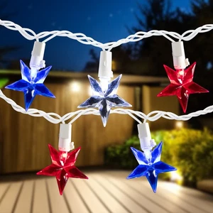 Northlight 30 Patriotic Red, White Blue LED Star String Lights - 7ft White Wire - Picture 1 of 12