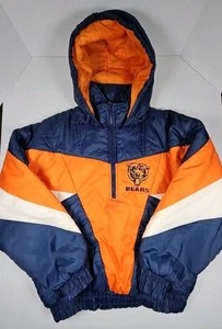 VTG 90s CHICAGO BEARS PRO PLAYER Hooded Puffer Pullover 1/2 Zip Jacket LRG - Picture 1 of 20