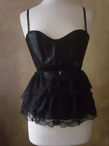 Canotta XL-Vittorian gotica nera raso e pizzo a strati corsetto cinghie rimovibili - Foto 1 di 3