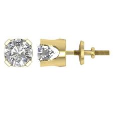 Solitaire Studs Earrings 0.20 Carat Round Cut Diamond 14K Yellow Gold Prong Set