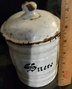 Bote de esmalte francés vintage Sucre azúcar azul y blanco nieve en la montaña - Imagen 1 de 13
