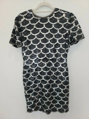 Vestido de Colección con Cuentas, Vestido de Lentejuelas Laurence Kazar, Vieira Blanco y Negro Med. Años 80 90 Foto 1 de 4