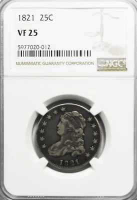 1821 25c Capped Bust Quarter Dollar Twenty Five Cents Philadelphia NGC VF25 - Image 1 of 4