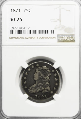 1821 25c Capped Bust Quarter Dollar Twenty Five Cents Philadelphia NGC VF25 Cover