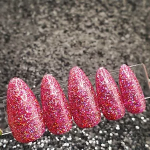 #184 Deep Pink Holo Glitter Press On Nails | Handmade | Hard Gel Glue on Nails - Bild 1 von 10