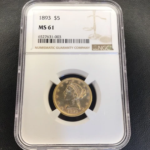 1893-P Liberty Gold Half Eagle $5 Coin NGC MS61 - Scarcer in Mint State Cover