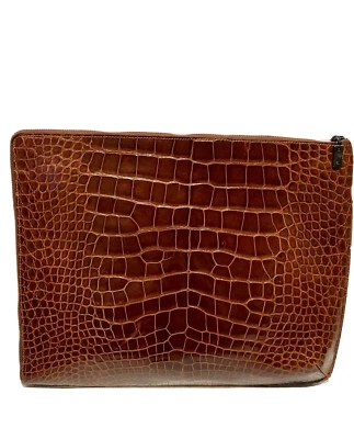 Bolso Maletín TARDINI Marrón Caimán Cremallera Alrededor Portofolio Adjunto Foto 1 de 4