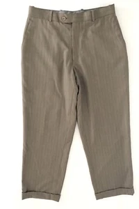 Caravelli Mens Pinstripe Trousers Size 32 S x 29 Short Cuff Hem Flat Brown - Picture 1 of 8