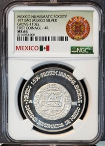 1971 MEXICO SILVER MEDAL GROVE 1102a FIRST COINAGE 4 REALES NGC MS 66 GEM BU - Picture 1 of 3