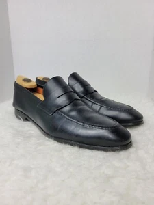 Santoni Gavin Shoes Mens Size 9 Black Penny Loafer Slip On Italy Made - Picture 1 of 13
