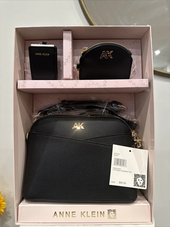 Juego de bandolera Anne Klein 3 piezas domo negra nueva con etiquetas Foto 1 de 4