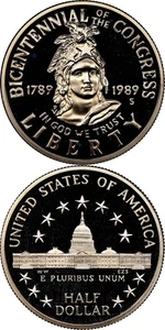 1989 BICENTENNIAL OF THE CONGRESS COMMEMORATIVE HALF DOLLAR CHOICE PROOF #J405 - Picture 1 of 3