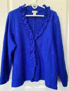 Laura Ashley Blue Blazer Jacket Women's Plus Sz 2X Ruffle Neck Vintage Wool - Picture 1 of 6