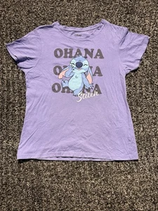 Camiseta Disney Stitch Mujer Ohana/Familia Púrpura Informal Suave Cómoda Talla Mediana - Imagen 1 de 7