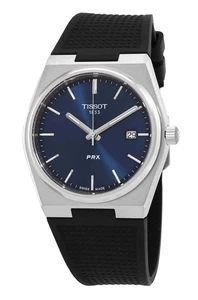 Tissot PRX T-Classic Swiss Made Rubber Strap Blue Dial Quartz 100M Mens Watch - Picture 1 of 3