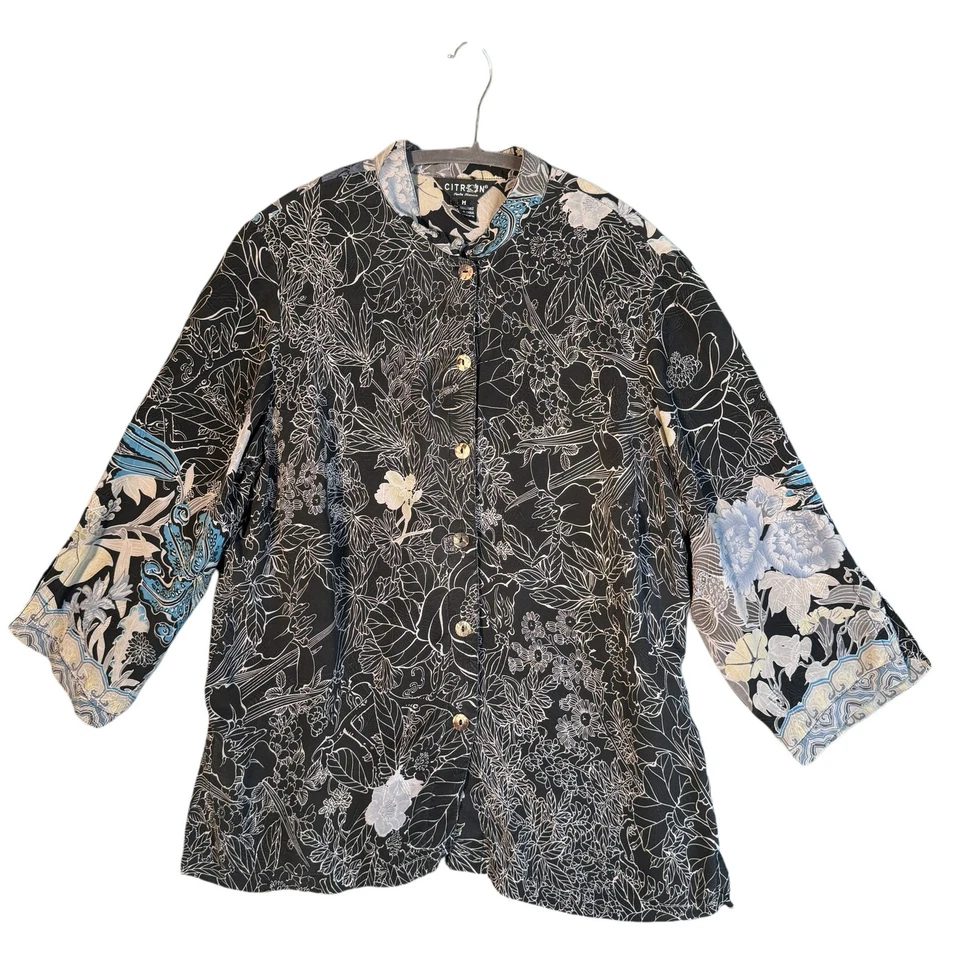 Blusa de seda Citron Santa Monica para mujer M estampado floral vestido con botones kimono Foto 1 de 4