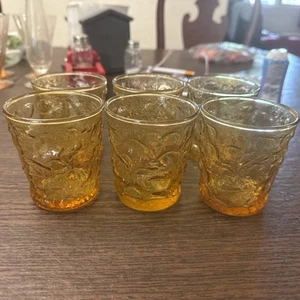 Amber Honey Gold Glass Tumblers Set Of 6 6oz Glasses - Picture 1 of 5