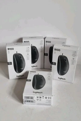 5 X New Logitech B100 Wired USB Mouse - Black joblot - Image 1 of 4
