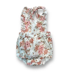 H&M Baby Girl Size 9 Months Romper Pink Blush Rose Print Ruffled One Piece - Picture 1 of 2