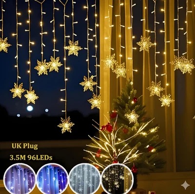Christmas LED Snowflake Curtain String Lights – 8 Modes Best Selling Decor