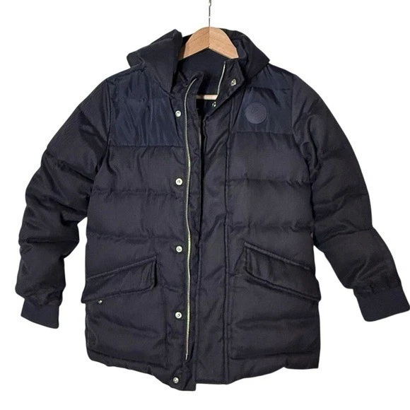 Chaqueta acolchada con capucha acolchada Jacadi para niños talla 8 cremallera completa a presión azul marino Foto 1 de 4