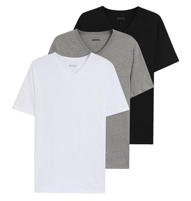 HUGO BOSS 3er Pack Hombres Camisetas Regular Fit Cuello Pico 100% Algodón Neu M - Imagen 1 de 4