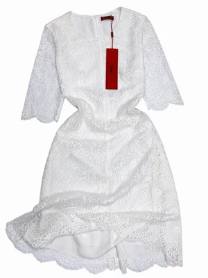 Vestido Hugo Boss Para Mujer Blanco Encaje Mangas Cortas Talla US 4 / UK 8 / IT 40 / S Foto 1 de 4