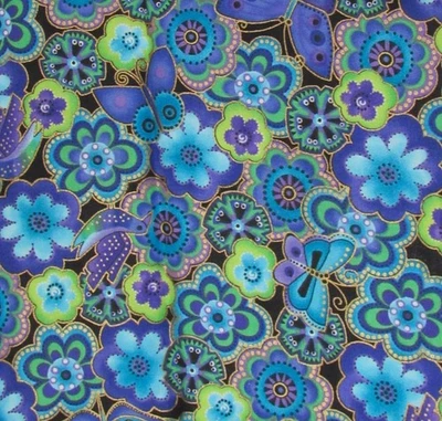 3/4 yd Laurel Burch "Dogs & Doggies" Purple Blue Cotton Quilt Fabric Clothworks - Image 1 of 2